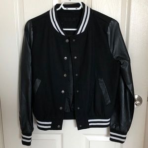 Faux leather letterman jacket